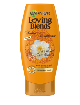 Voorkant verpakking Loving Blends Argan en Cameliaolie Conditioner